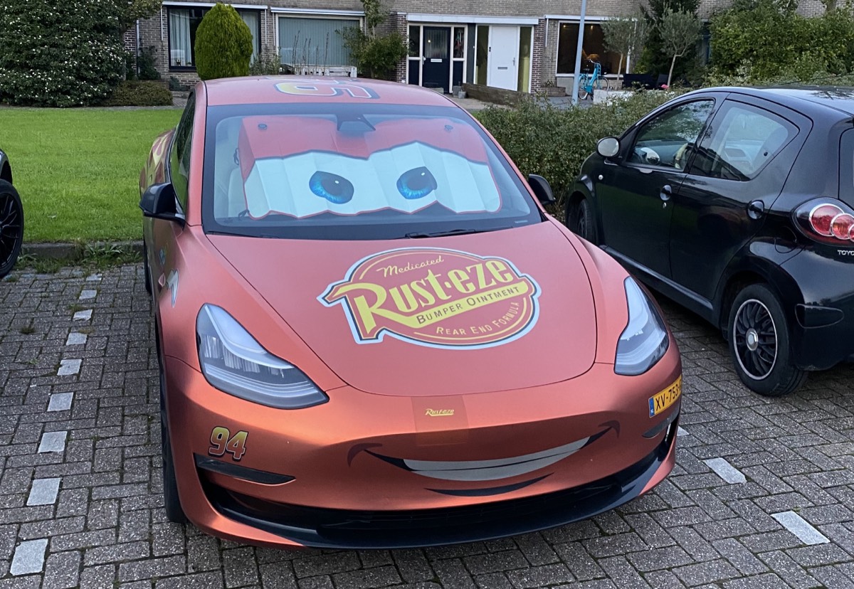 My Model 3 wrapped as Lightning McQueen